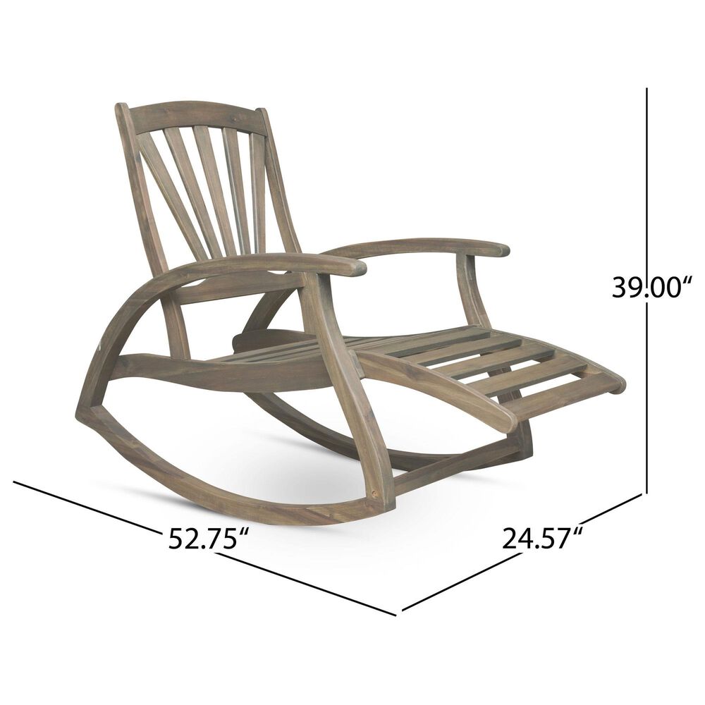 Hearth and Haven Sunview Outdoor Rocking Chair with Retractable Footrest in Grey, , large