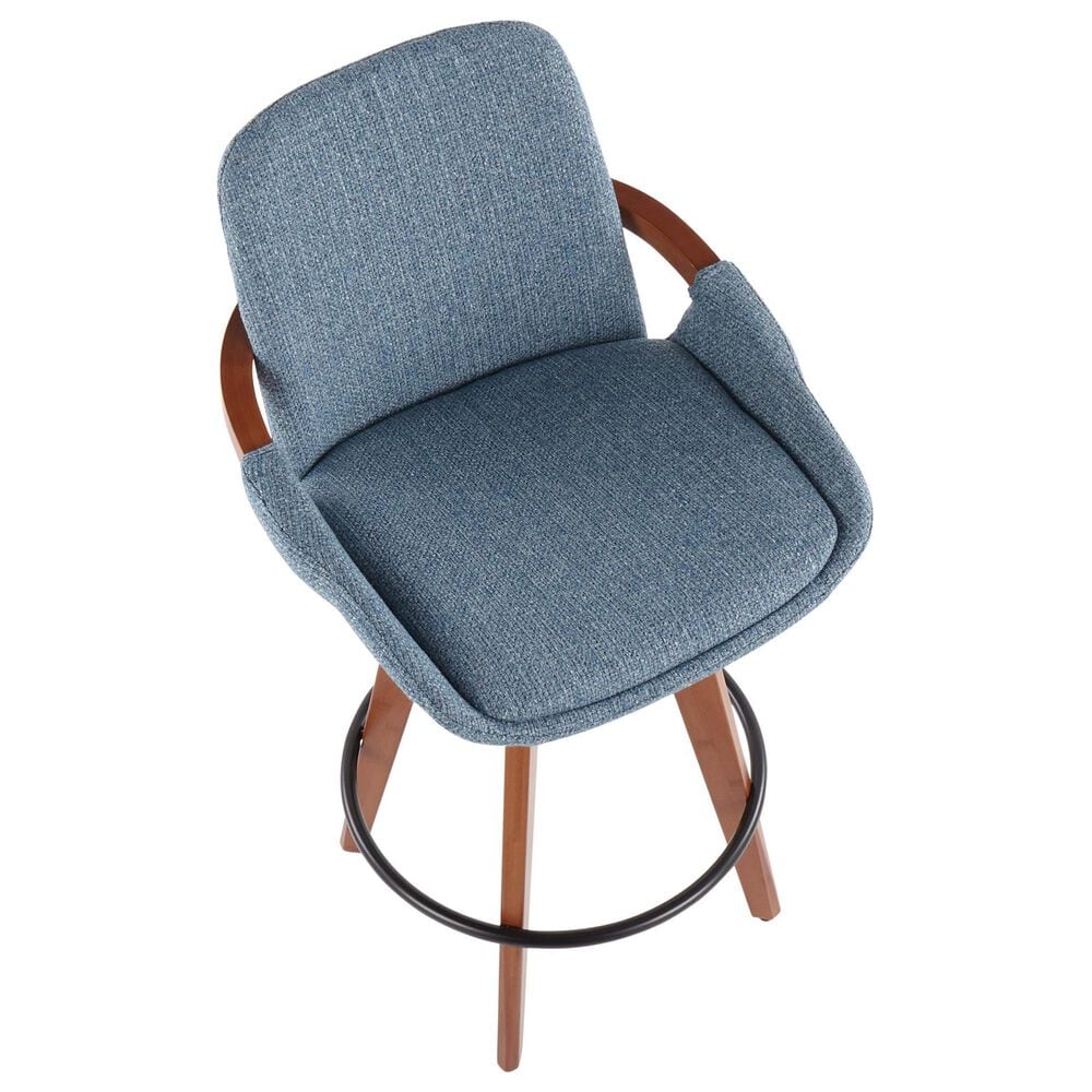 Lumisource Cosmo Swivel Counter Stool with Blue Noise Cushion in Walnut and Black, , large