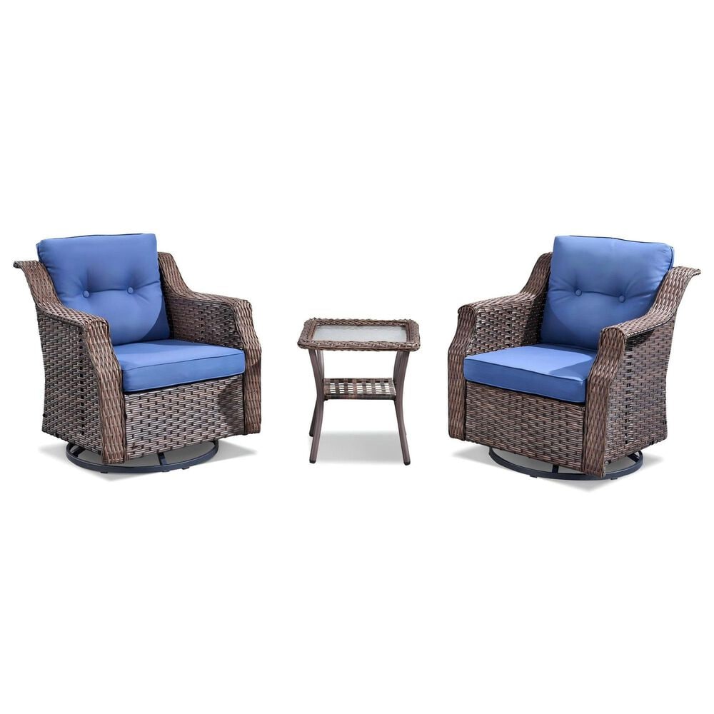 Sunwell Garden 3-Piece Patio Swivel Glider Set with 19.7" Side Table in Navy, , large
