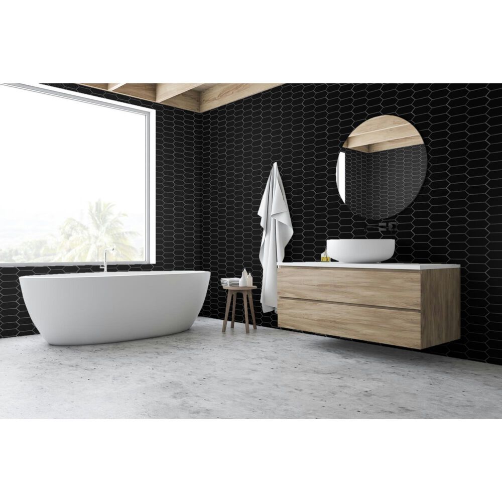 Emser Catch Glossy Black 2" x 2" Hexagon on 10" x 13" Porcelain Mosaic Sheet, , large