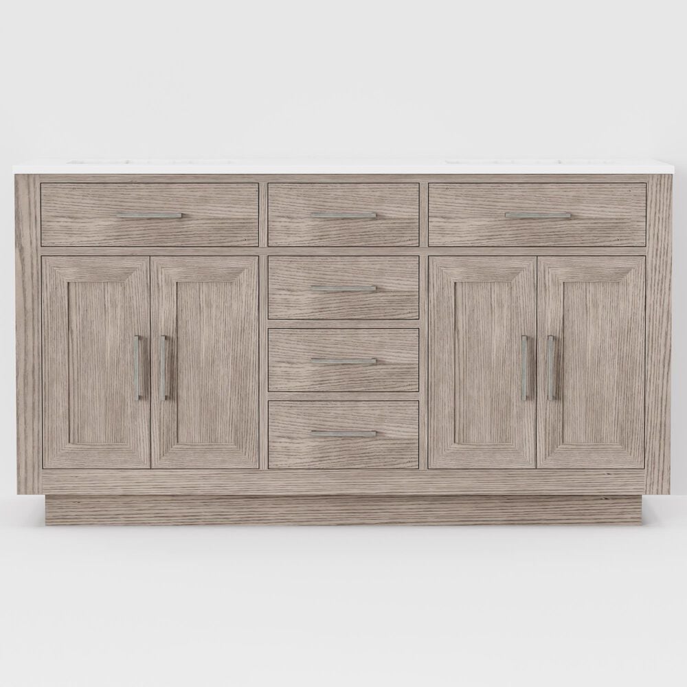 Lexora Home Abbey 60" Double Bathroom Vanity in Grey Oak with 2 cm White Carrara Marble Top and Rectangular Sinks, , large