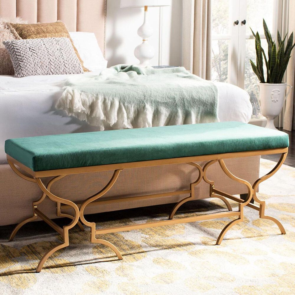 Safavieh Juliet Rectangular Bench in Emerald and Gold, , large
