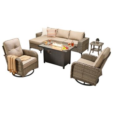 HOMLUX 8-Piece Patio Conversation Set with Fire Pit Table in Beige, , large