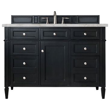 James Martin Vanities Brittany 48" Single Bathroom Vanity in Black Onyx with 3 cm Victorian Silver Quartz Top and Rectangular Sink, , large
