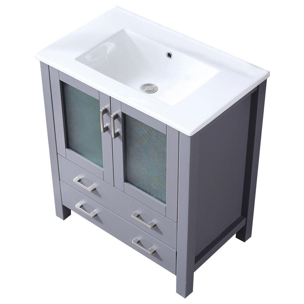 Lexora Home Volez 30&quot; Single Bathroom Vanity in Dark Grey with 2 cm White Ceramic Top and Rectangular Sink, , large