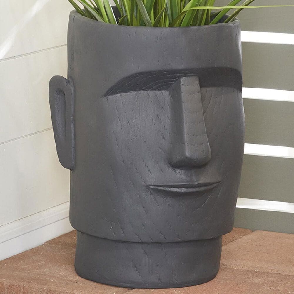 Maple and Jade Face Easter Island Planter in Dark Gray, , large