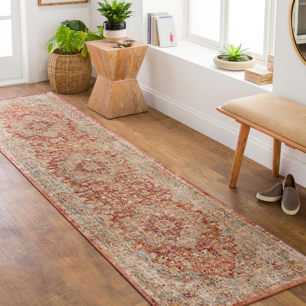 Surya Aspendos 2&#39;7&quot; x 7&#39;3&quot; Rust, Burgandy, Dusty Pink, Dark Blue, Wheat, Taupe, Gray, Black and Cream Runner, , large