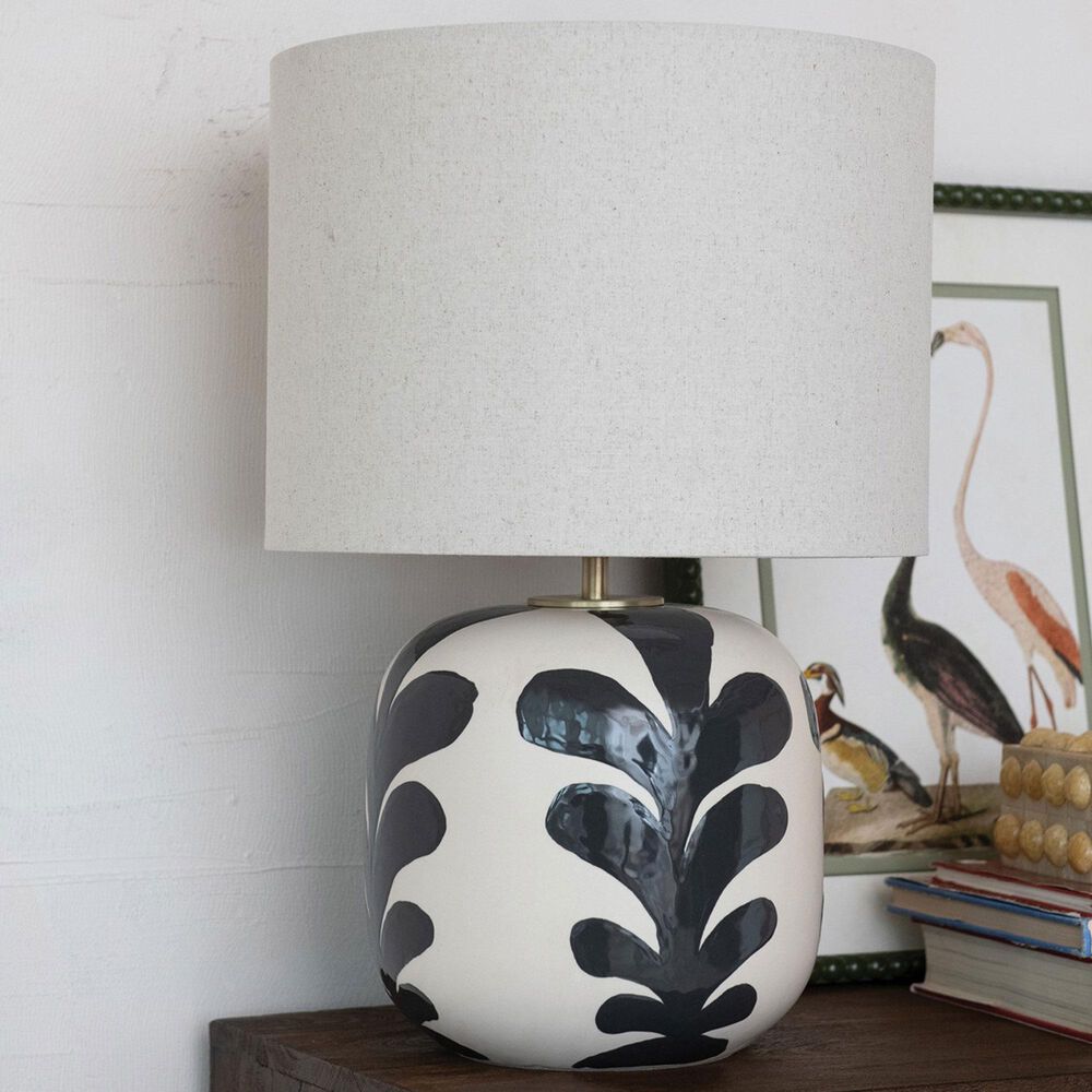 Teak Interiors Collected Notions Stoneware Table Lamp in Black and Cream, , large