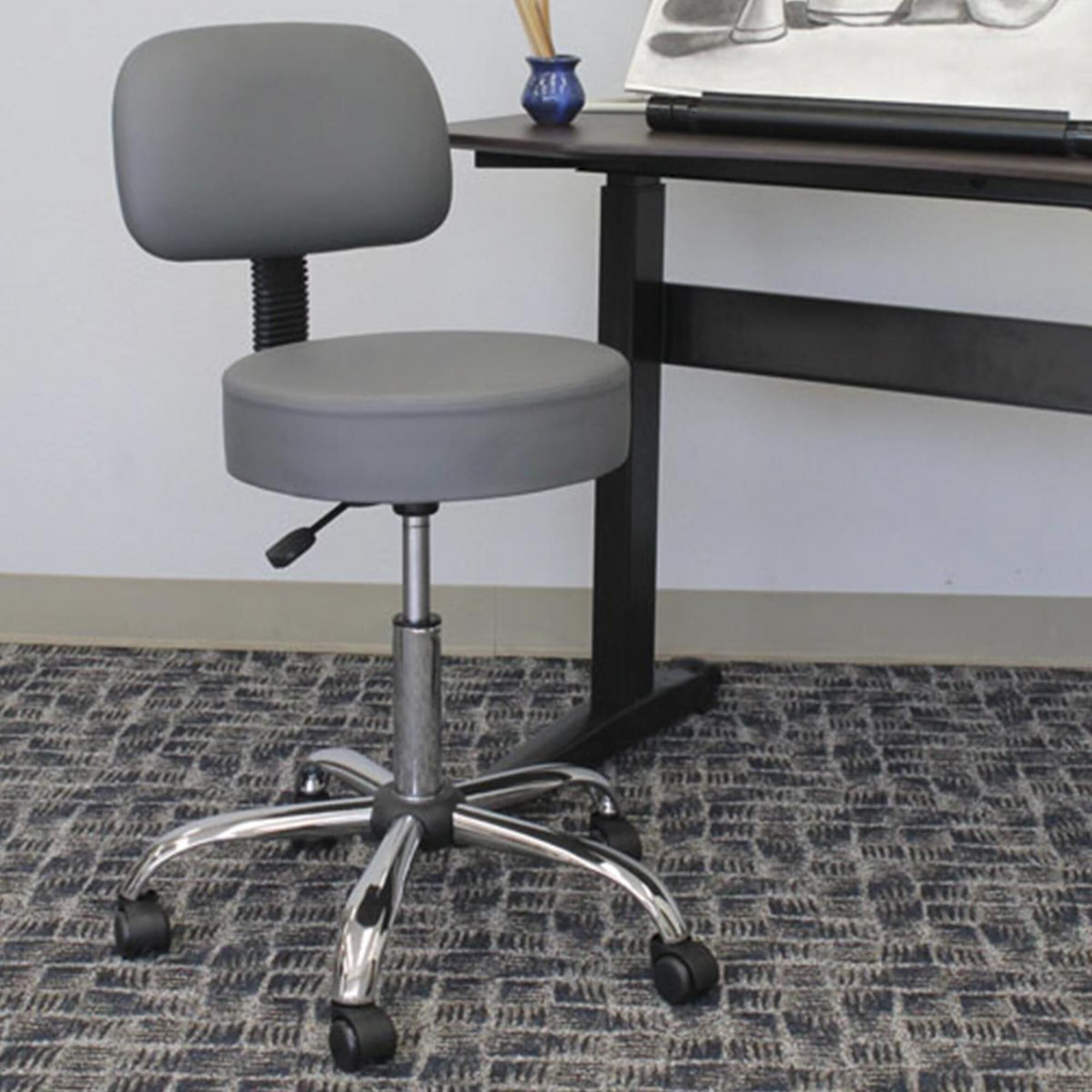 Regal Co. Boss Caressoft Medical Stool with Back Cushion in Grey