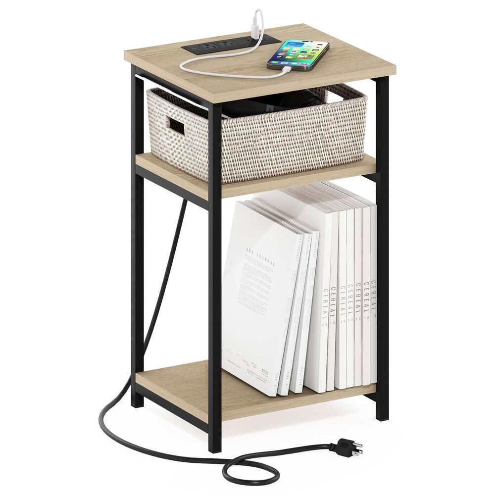 HOMLUX 22.7" 3-Tier End Table in Bauhaus Oak and Black, , large