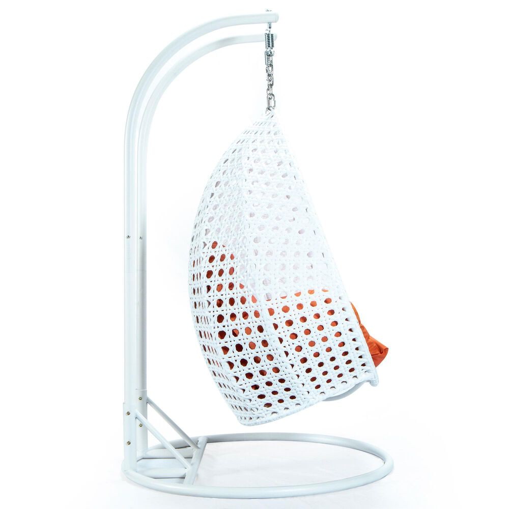 Leisuremod 2-Seat Hanging Egg Swing Chair with Orange Cushion in White, , large