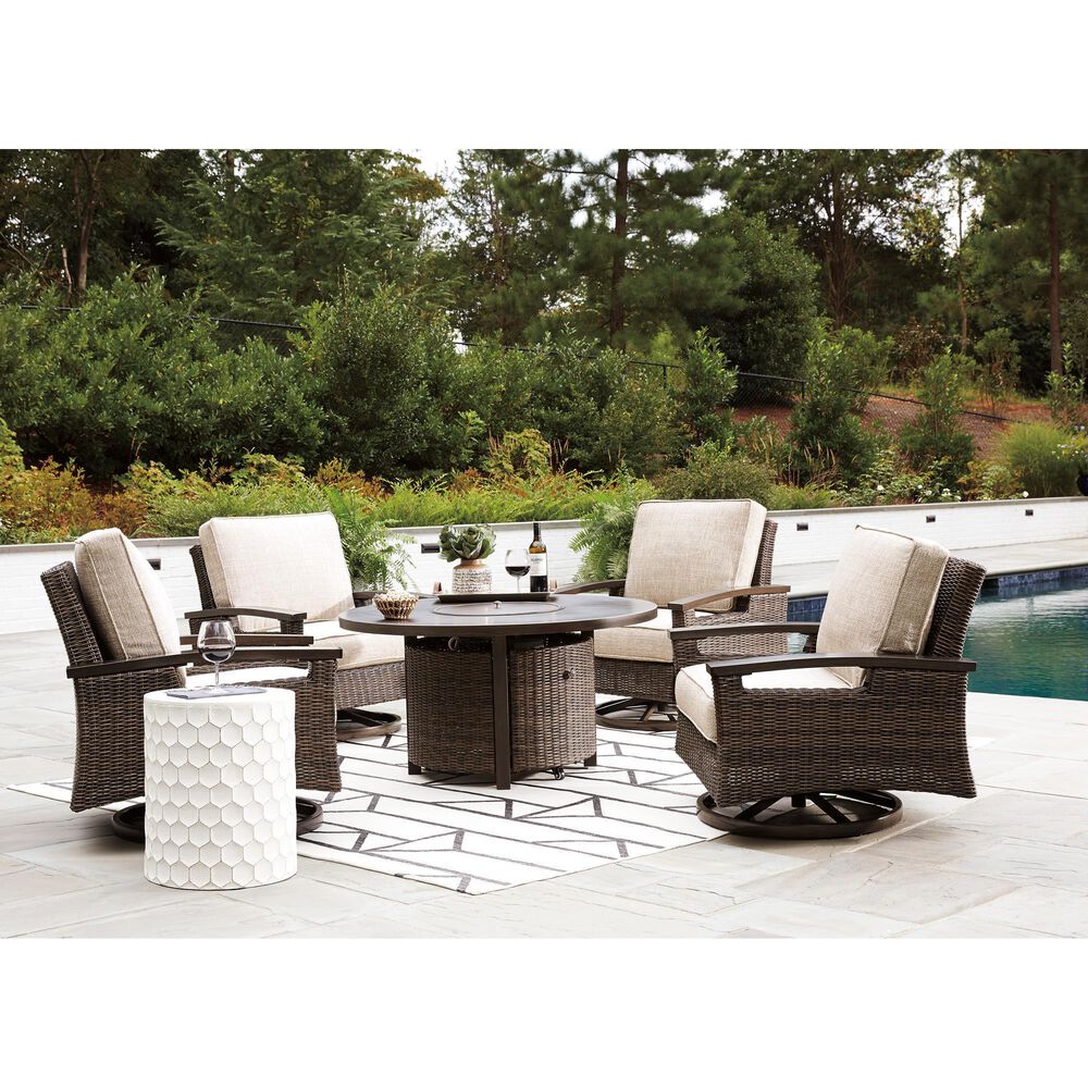 Ashley Paradise Trail Round Fire Pit Table in Medium Brown, , large