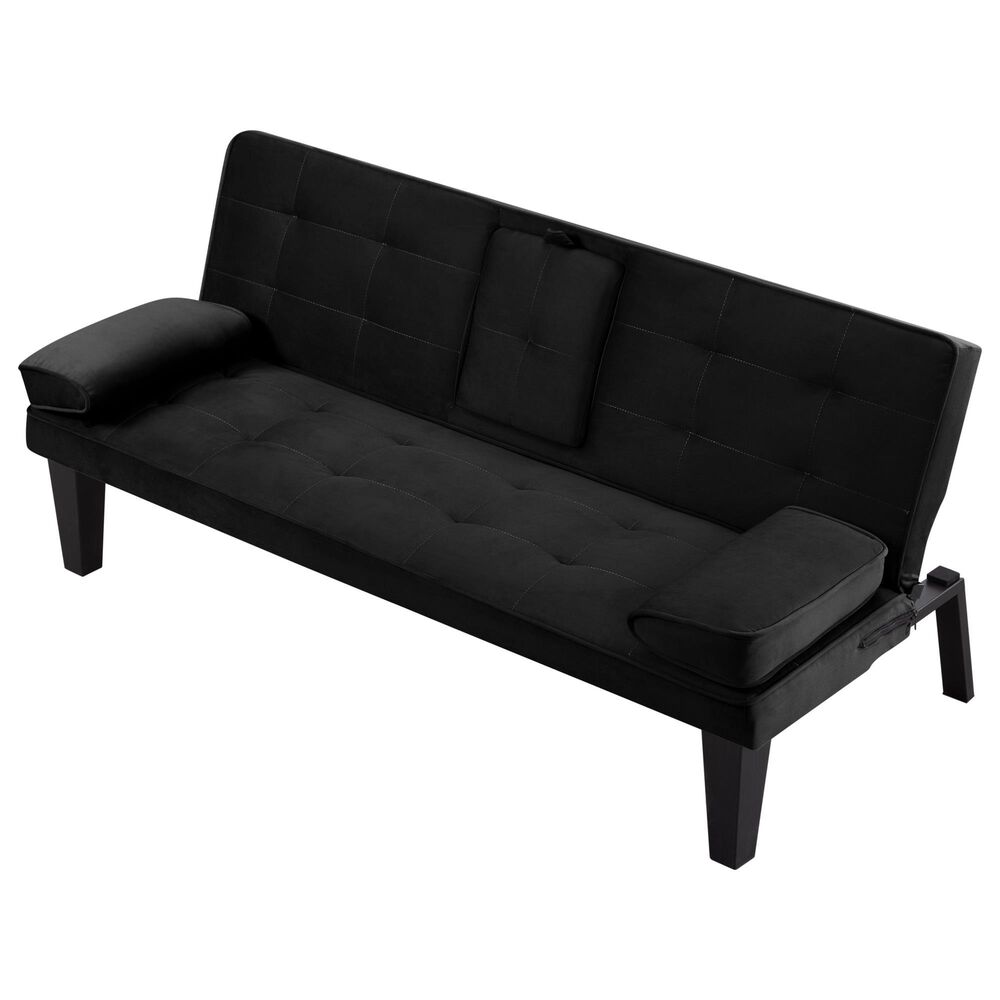 HOMLUX 65" Futon Sleeper Sofa Bed with Adjustable Backrest and Cup Holders in Black, , large