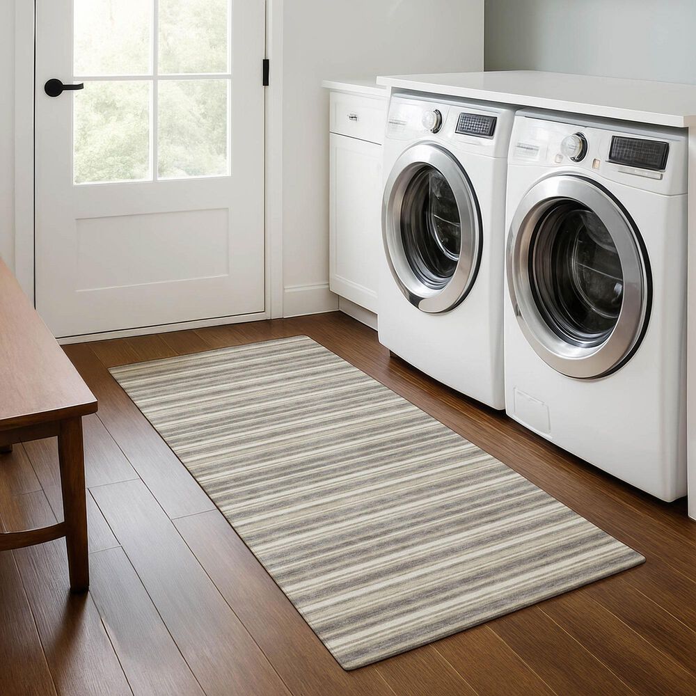 Dalyn Rug Company Soft Essentials Striped Taupe 2'3" x 7'6" Indoor/Outdoor Runner, , large