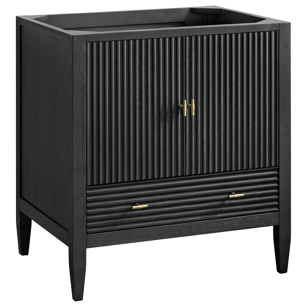 James Martin Myrrin 30" Single Bathroom Vanity in Carbon Oak with 3 cm Tajnar Eclos Top and Rectangular Sink, , large