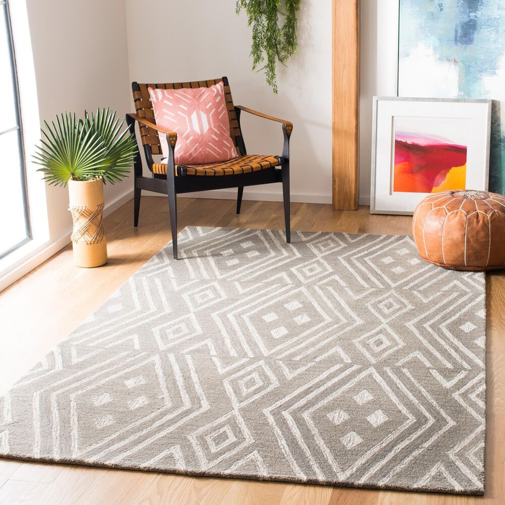 Safavieh Micro-Loop Southwestern 4&#39; x 6&#39; Grey and Ivory Area Rug, , large