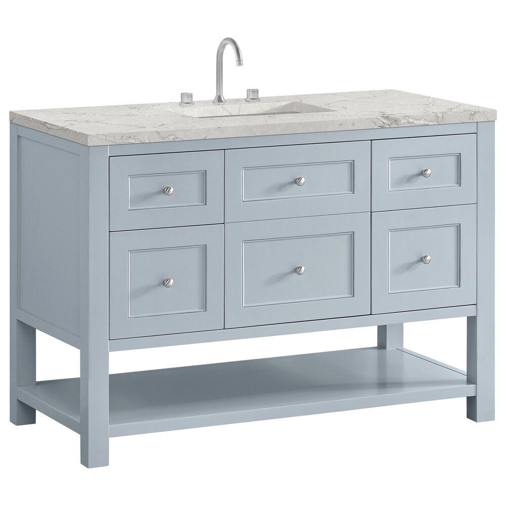 James Martin Vanities Breckenridge 48" Single Bathroom Vanity in Serenity Blue with 3 cm Eternal Jasmine Pearl Silestone Top, Rectangular Sink and FreePower Wireless Charger, , large