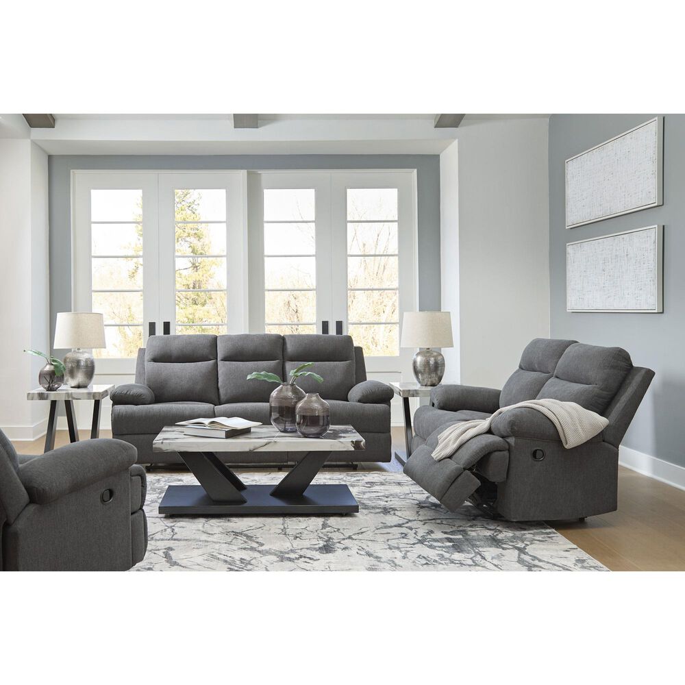 Ashley Side-Swipe Manual Reclining Loveseat in Charcoal, , large