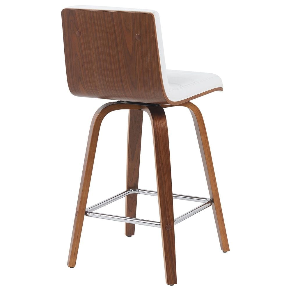 Armen Living Vienna Swivel Counter Height Stool with Snow White Upholstery in Walnut, , large