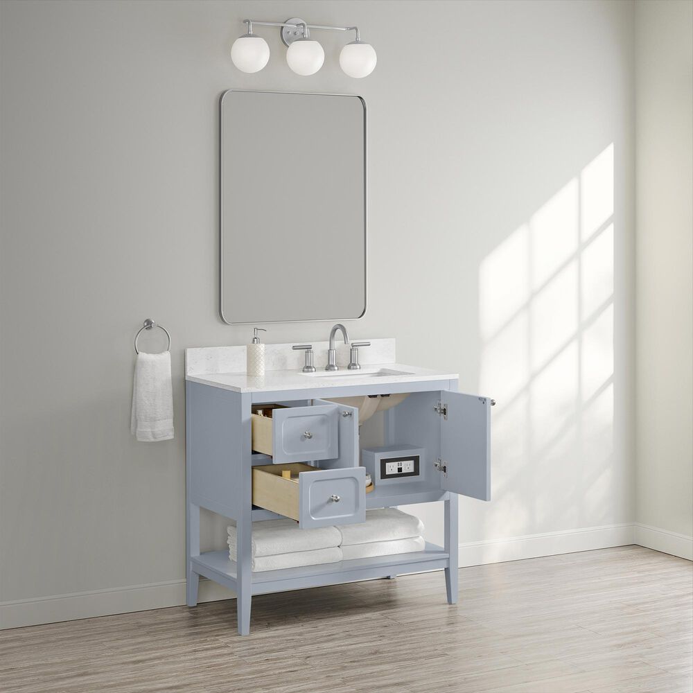 37B Ravello 36" Single Bathroom Vanity Cabinet in Soft Blue with Marble Top and Backsplash, , large