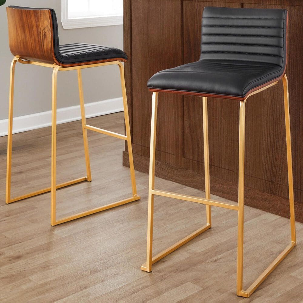 Lumisource Mason Mara Barstool with Black Cushion in Black and Walnut &#40;Set of 2&#41;, , large