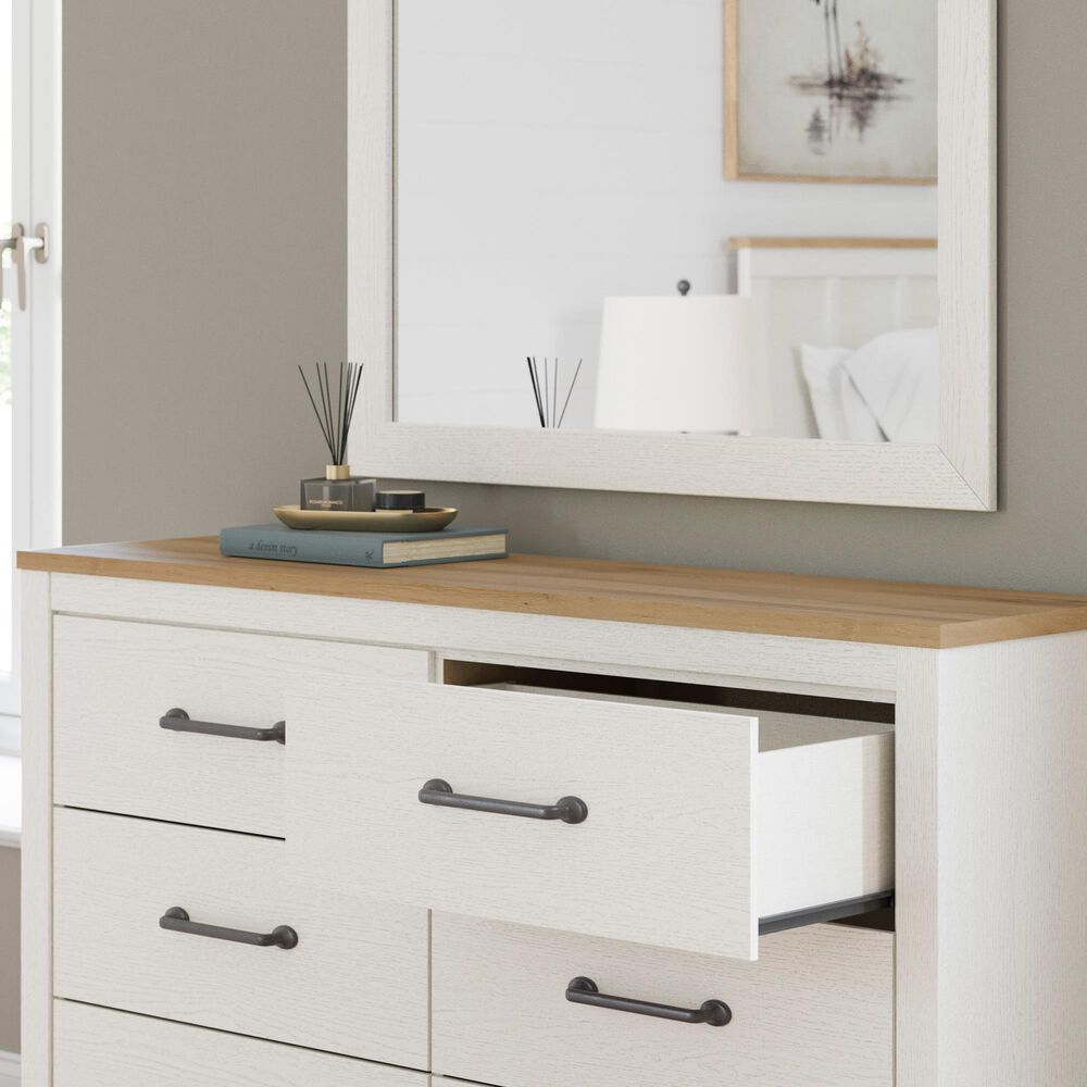 Ashley Linnocreek Dresser and Mirror in White and Warm Brown, , large