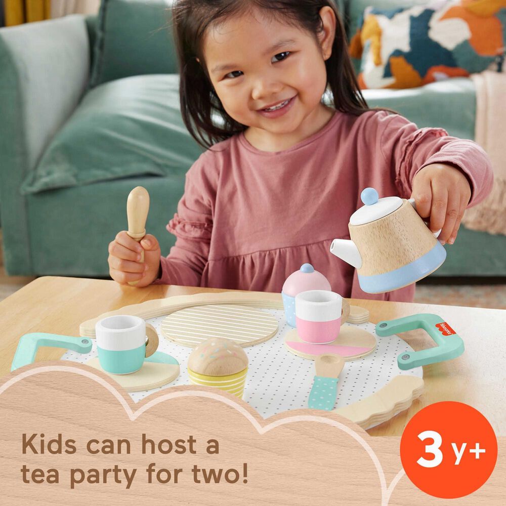 Fisher Price Wooden Tea Set with Teapot, Cups and Saucers in Multicolor, , large
