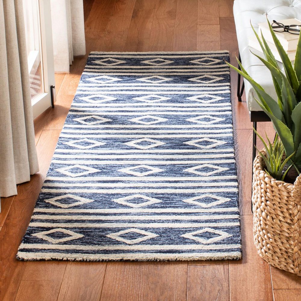 Safavieh Micro-Loop MLP153N 2&#39;3&quot; x 7&#39; Navy and Ivory Runner, , large