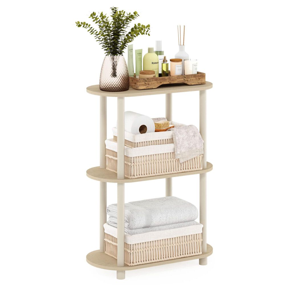 HOMLUX Turn-N-Tube 3-Tier Oval Side Display Rack in Bauhaus Oak and Beige, , large