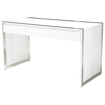 Vista Haus State St. Writing Desk in Glossy White and Stainless Steel, , large