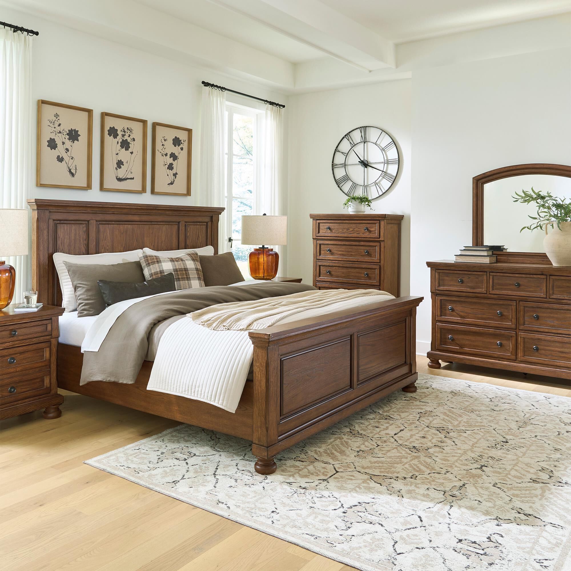Ashley Zackaryn California King Panel Bed in Warm Brown