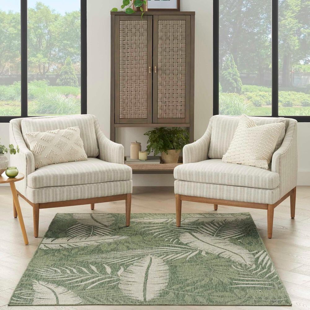 Nourison Garden Oasis GOA02 Green and Ivory 5&#39; x 7&#39; Indoor/Outdoor Area Rug, , large