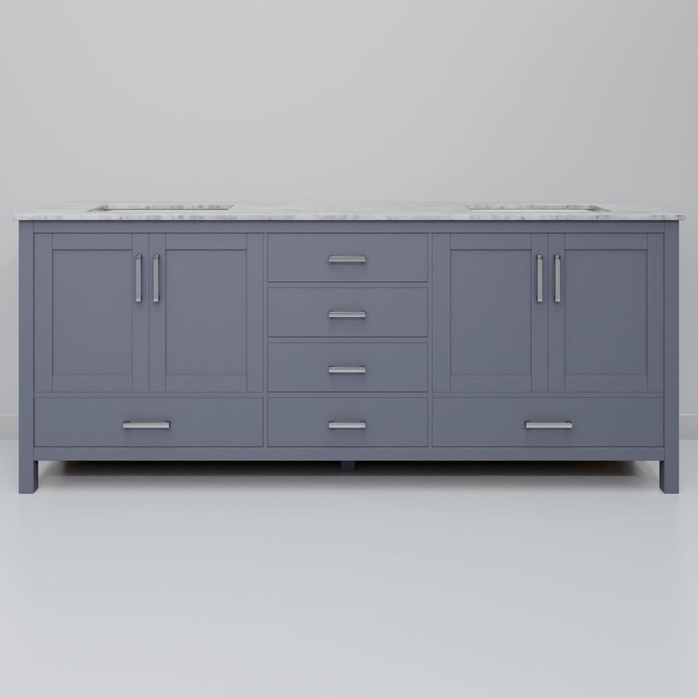 Lexora Home Jacques 72&quot; Double Bathroom Vanity in Dark Grey with 2 cm White Carrara Marble Top and Rectangular Sinks, , large