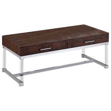 Furniture of America Putnam Coffee Table in Brown and Chrome, , large