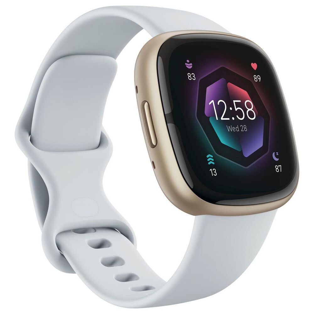 Fitbit Sense 2 Advanced Health Smartwatch Soft Gold Aluminum Case with Blue Mist Band, , large