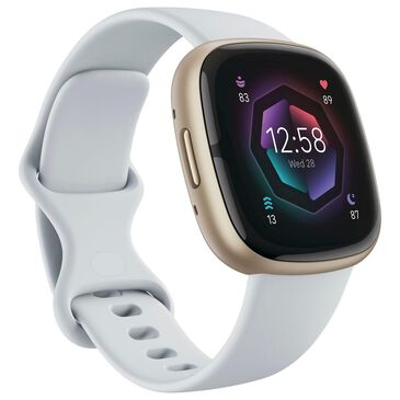 Fitbit Sense 2 Advanced Health Smartwatch Soft Gold Aluminum Case with Blue Mist Band, , large