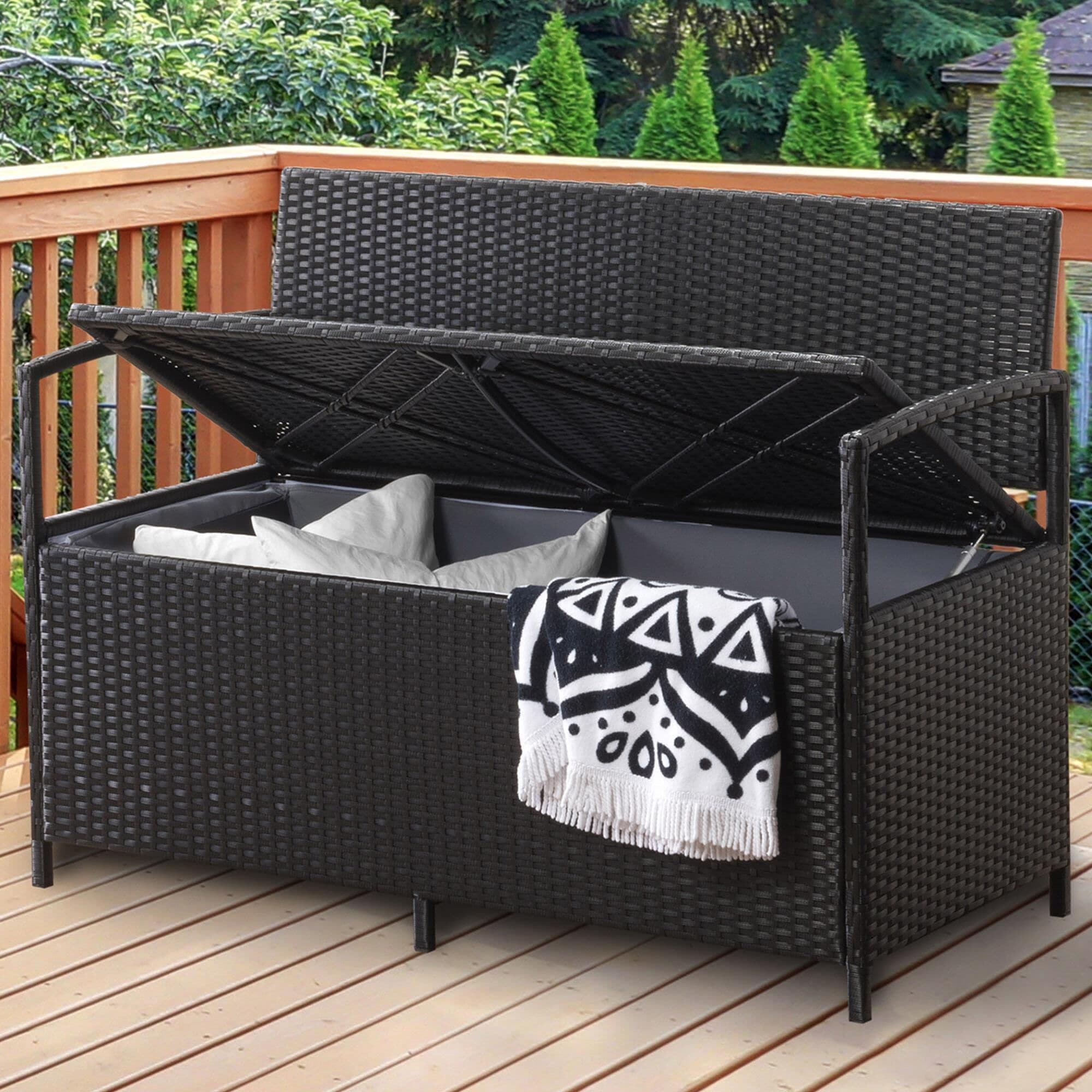 Black outdoor bench with discount storage