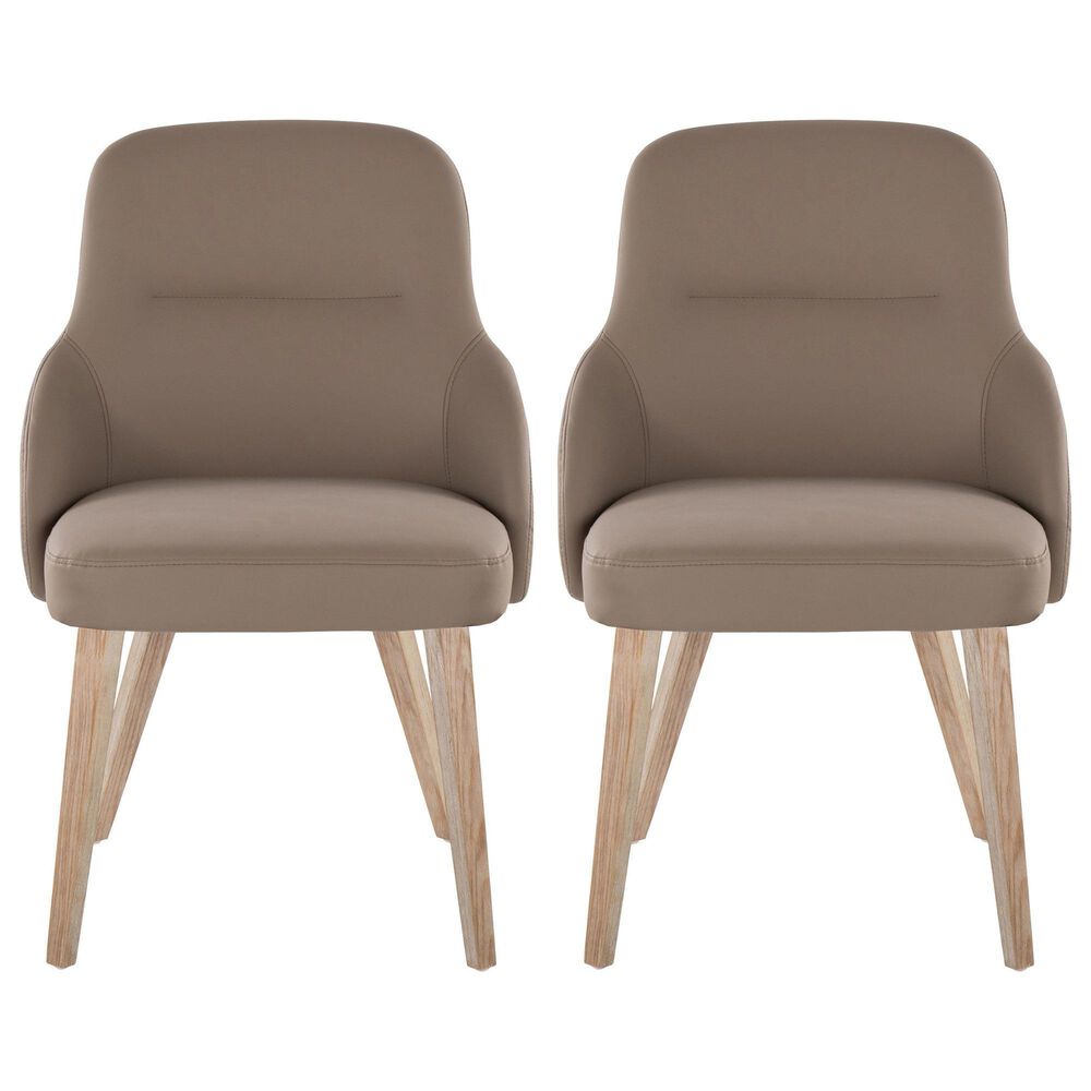 LumiSource York Side Chair with Brown Faux Leather Cushion in Whitewashed (Set of 2), , large