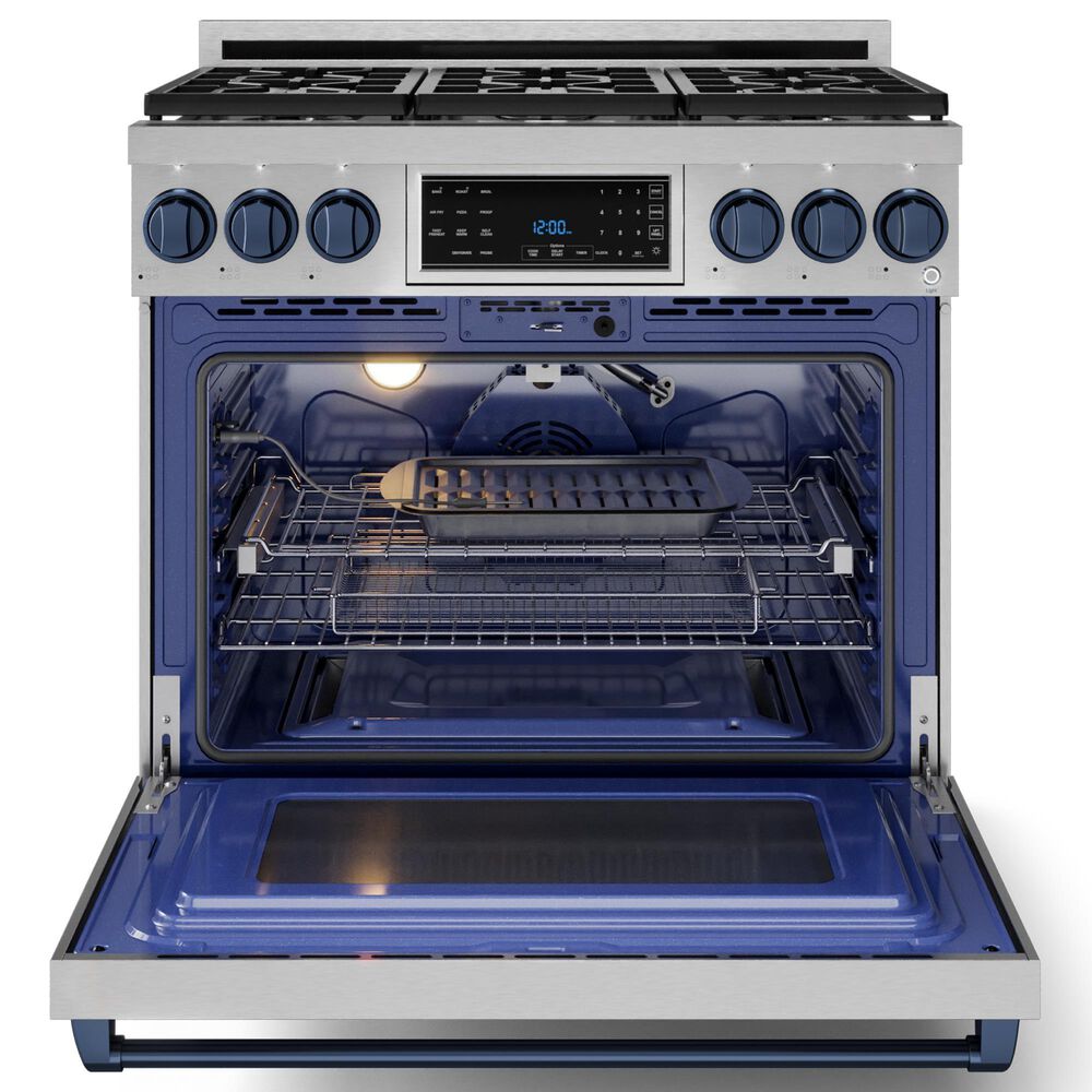 THOR KITCHEN Gordon Ramsay 6 Cu. Ft. 36&quot; Professional Liquid Propane Range with Navy Blue Handle Kit in Stainless Steel, , large