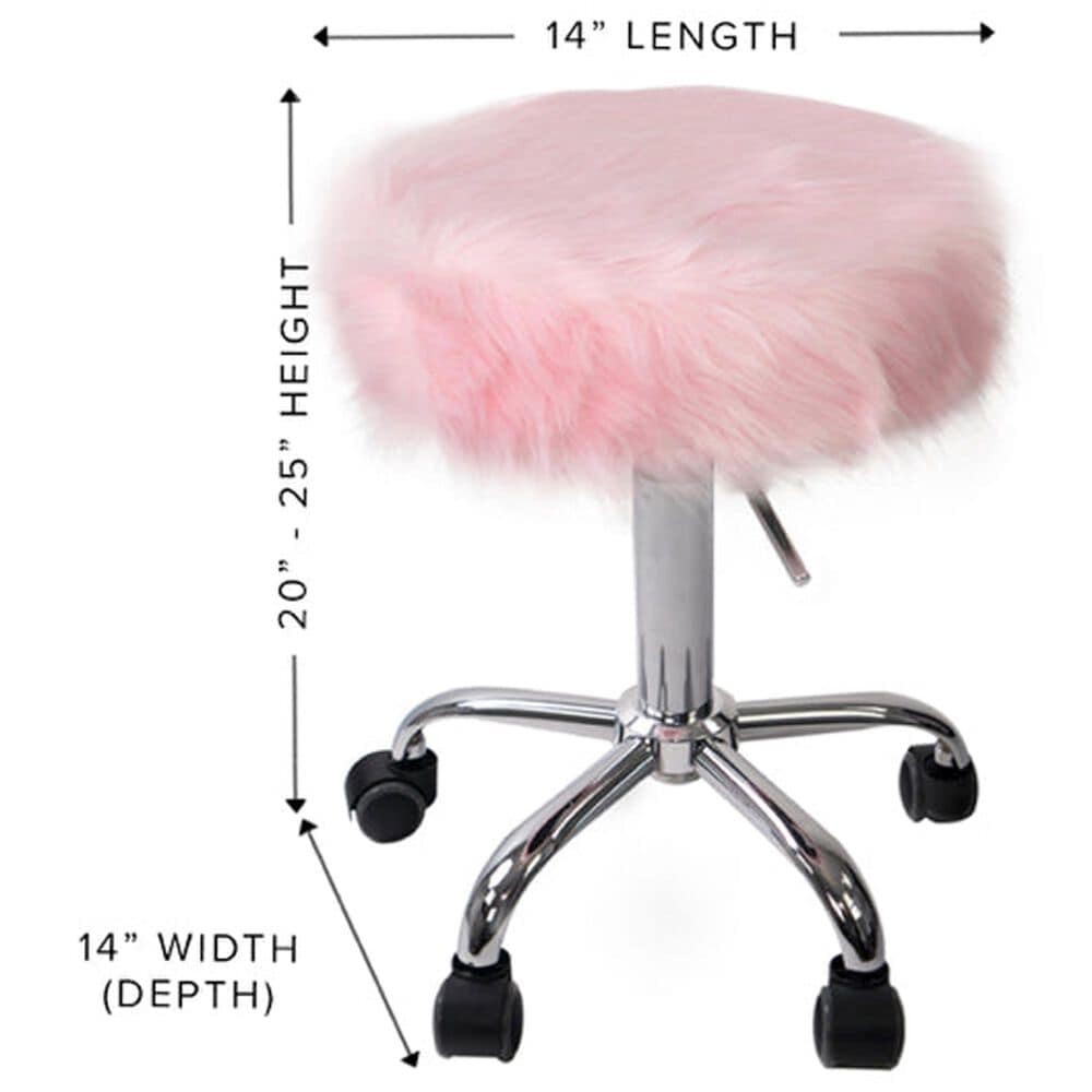 Impressions Vanity Momo Faux Fur Vanity Stool with White Cushion in Stainless Steel, , large