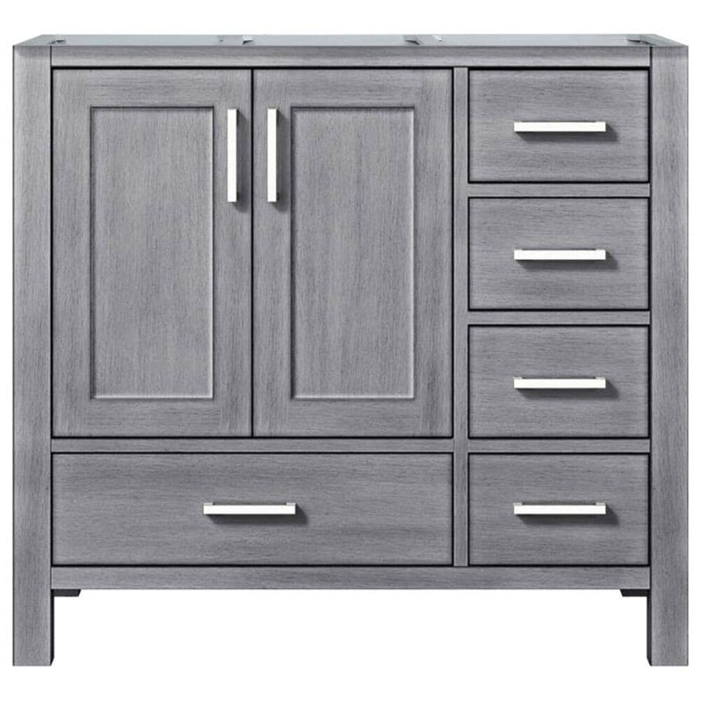 Lexora Home Jacques 36" Left Offset Single Bathroom Vanity in Distressed Grey with 2 cm White Quartz Top and Rectangular Sink, , large