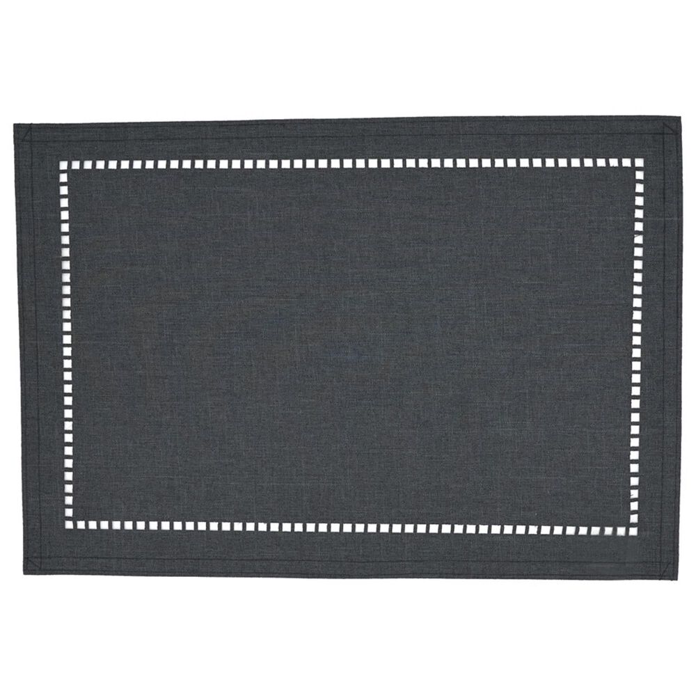 Saro 13" x 19" Laser-Cut Hemstitch Placemat in Black, , large