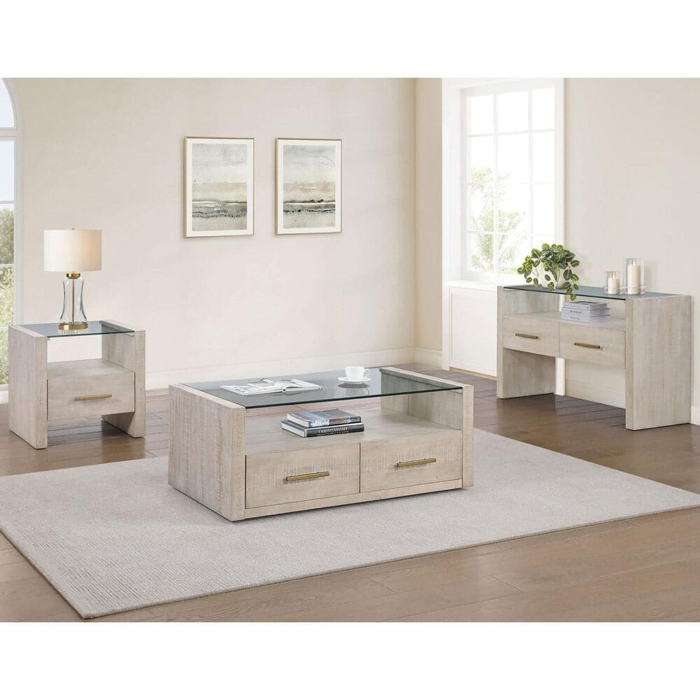Steve Silver Garland Sofa Table in Washed Parchment and Clear, , large