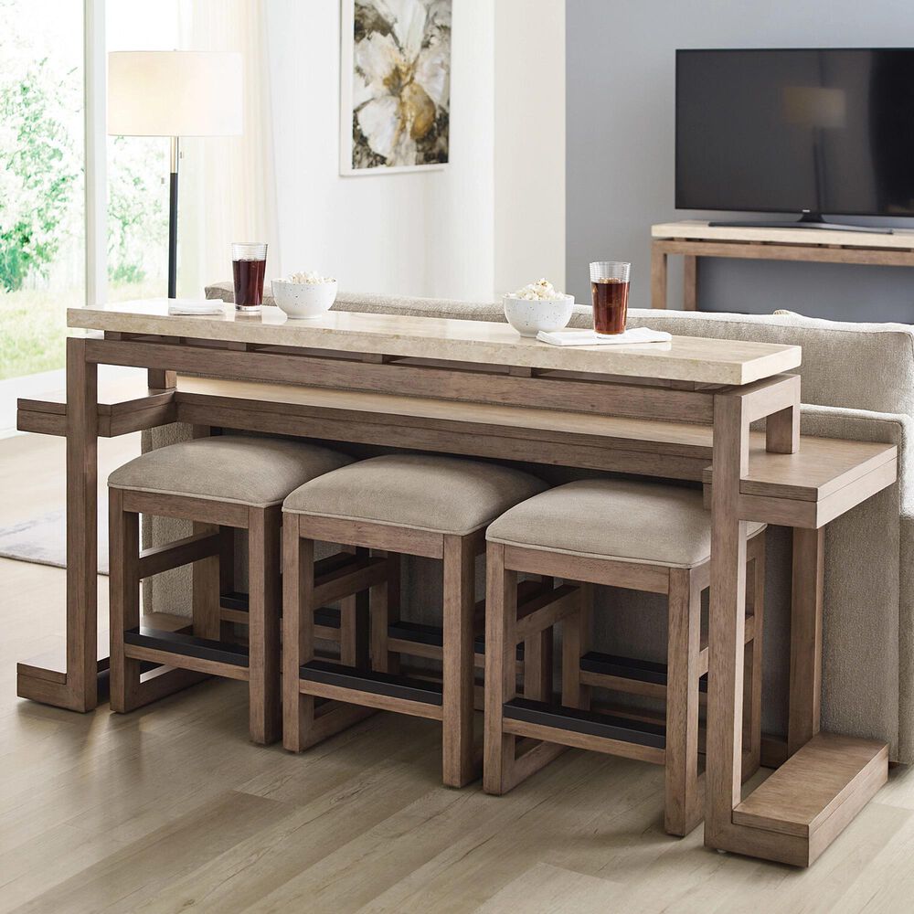 Hammary Nash Counter Console Table and 3 Stools in Sandy Beige, , large