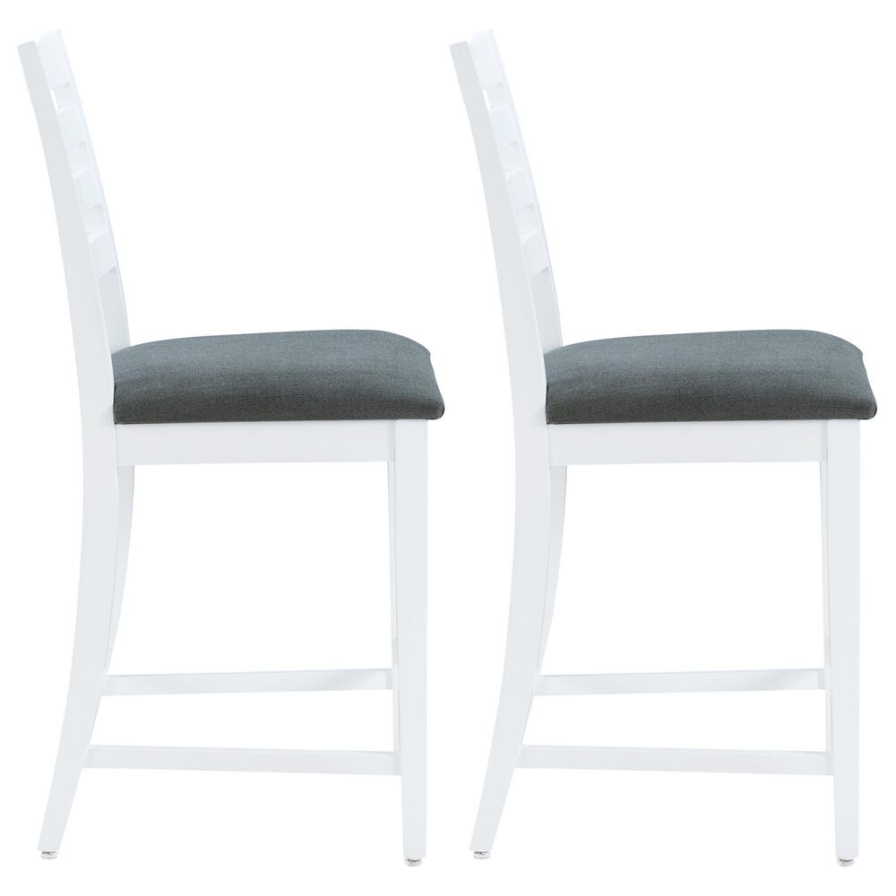 Linon Home Decor Flynn 22" Counter Stool with Charcoal Grey Cushion in White (Set of 2), , large