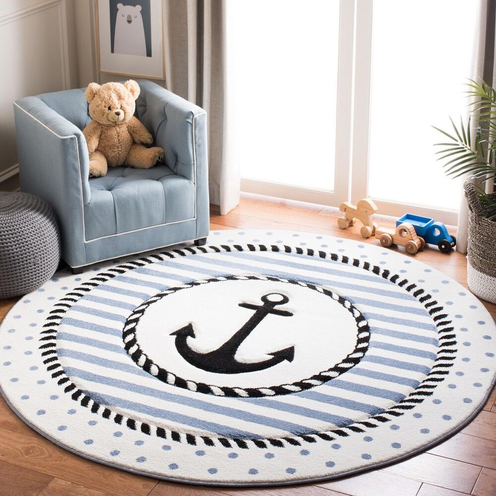 Safavieh Carousel 3&#39; Round Ivory and Navy Kids  Area Rug, , large