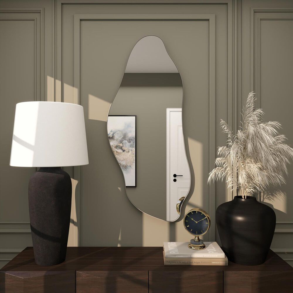 Maple and Jade 48" Metal Abstract Wavy Wall Mirror in Gold, , large