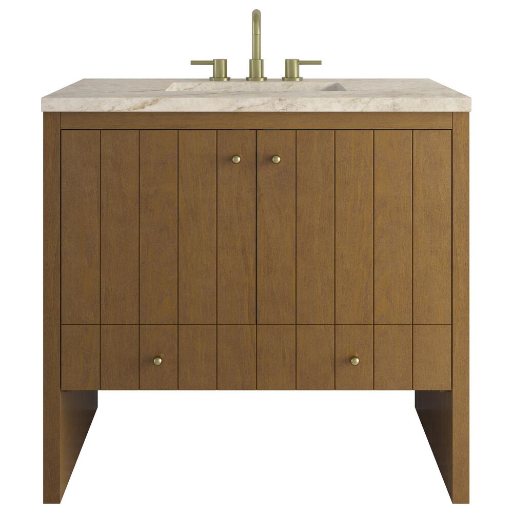 James Martin Hudson 36" Single Bathroom Vanity in Honey Oak with 3 cm Tajnar Eclos Top and Rectangular Sink, , large