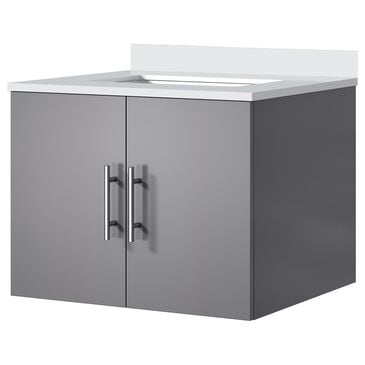 Lexora Home Geneva 24" Single Bathroom Vanity in Dark Grey with 2 cm White Quartz Top and Rectangular Sink, , large