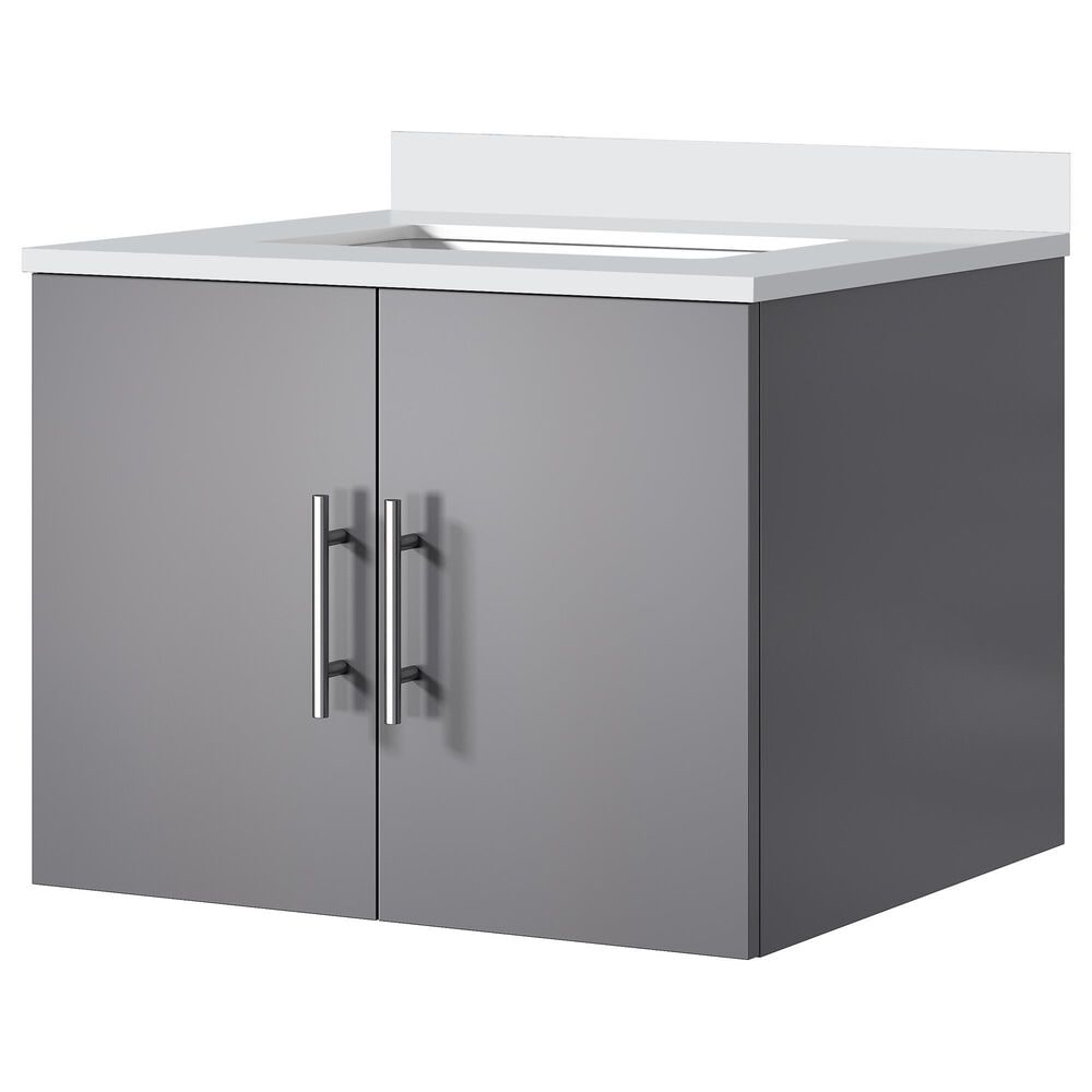 Lexora Home Geneva 24" Single Bathroom Vanity in Dark Grey with 2 cm White Quartz Top and Rectangular Sink, , large